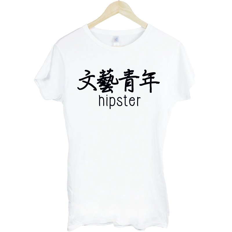 Artistic youth hipster-kanji short-sleeved T-shirt for girls -2 color Chinese characters life text design - เสื้อยืดผู้หญิง - ผ้าฝ้าย/ผ้าลินิน หลากหลายสี