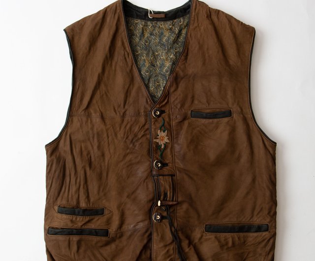 トップス vintage leather patchwork Tyrolean vest Leather tyrolean vest vintage [First Love Sales Shop] F077