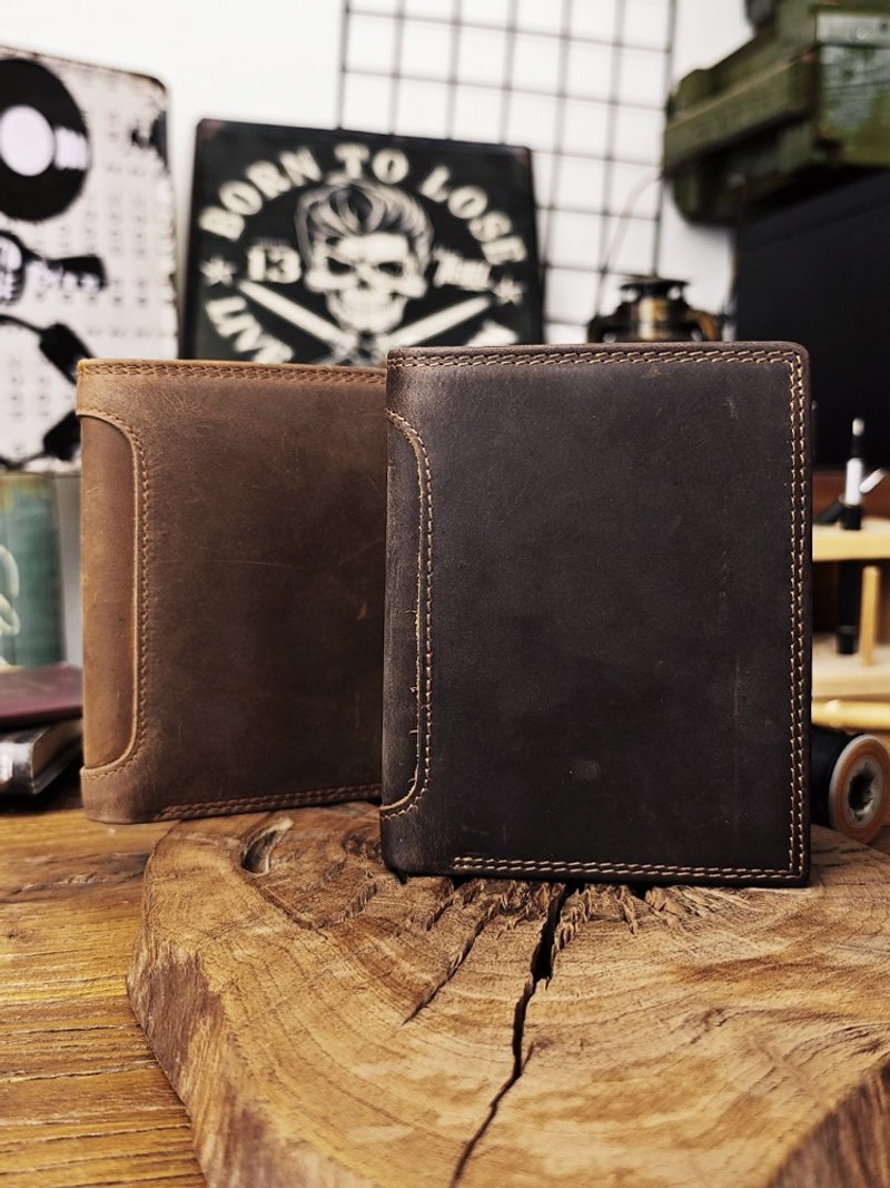 Genuine Leather Short Wallet Portable Storage Card Slot Coin Purse For Men - กระเป๋าสตางค์ - หนังแท้ สีนำ้ตาล