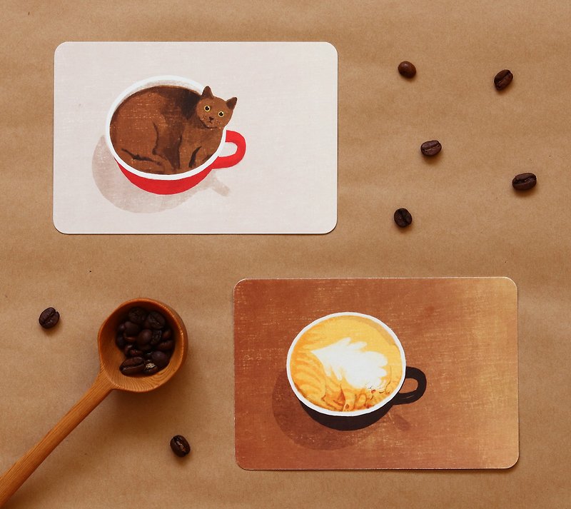 Black Cat American X Orange Cat Latte Postcard Set - การ์ด/โปสการ์ด - กระดาษ 
