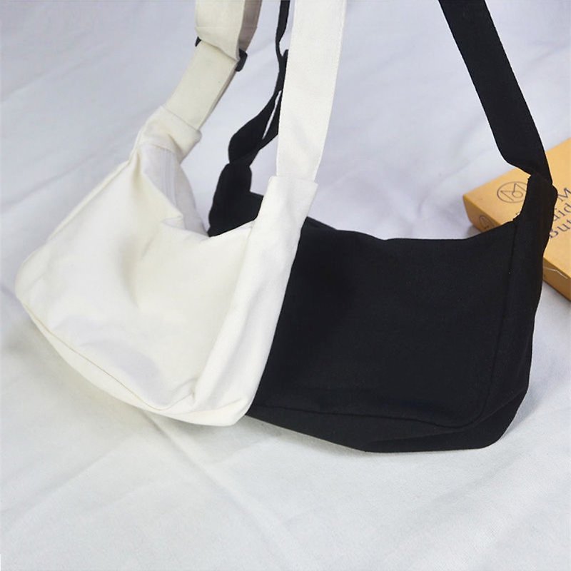 กระเป๋าสะพายข้าง สีดำและสีขาว ขนาดกะทัดรัด - กระเป๋าแมสเซนเจอร์ - เส้นใยสังเคราะห์ ขาว