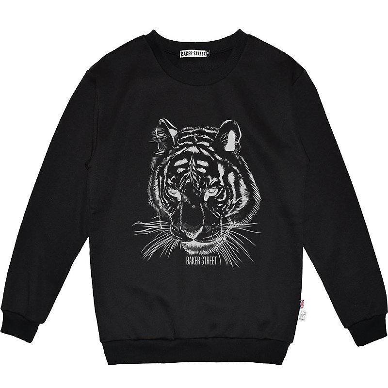 British Fashion Brand -Baker Street- Tiger Printed Sweatshirt - Unisex Hoodies & T-Shirts - Cotton & Hemp Gray