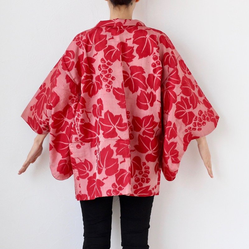 grape vine kimono, Japanese kimono, kimono jacket, authentic kimono /4029 - 外套/大衣 - 聚酯纖維 紅色