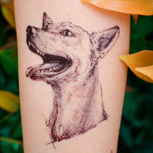 ╰ LAZY DUO TATTOO ╮ 唐狗混種犬寵物動物 手繪插畫紋身貼紙 紋身師刺青設計 台灣製造