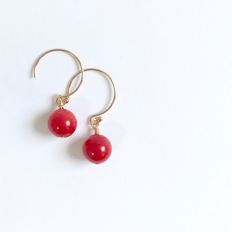 Red coral 14kgf hoop earring - ピアス・イヤリング - 貴金属 レッド