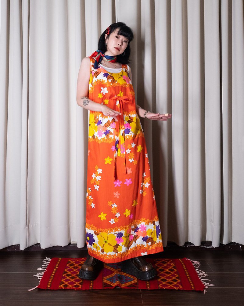 A PRANK DOLLY-Hawaiian floral skirt long dress - One Piece Dresses - Cotton & Hemp Multicolor