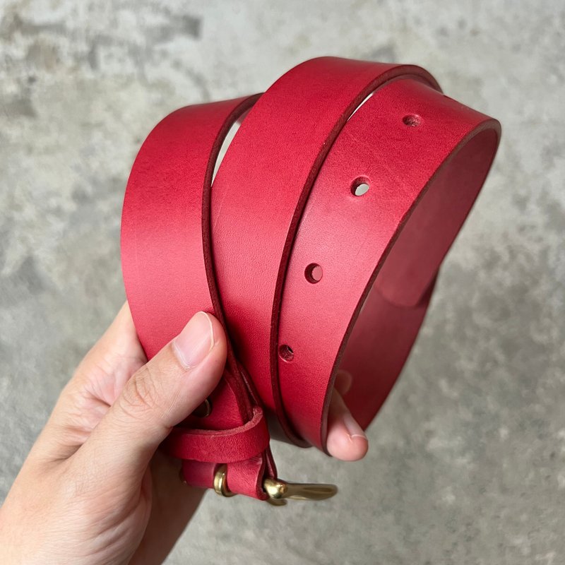 3cm wide and narrow version horseshoe head belt_apple red [LBT Pro] - เข็มขัด - หนังแท้ สีแดง