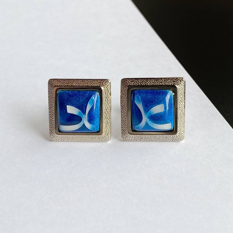 リボン【サファイア Sapphire】 七宝焼のカフスボタン カフリンクス  純銀胎有線七宝 - 袖扣 - 其他材質 藍色