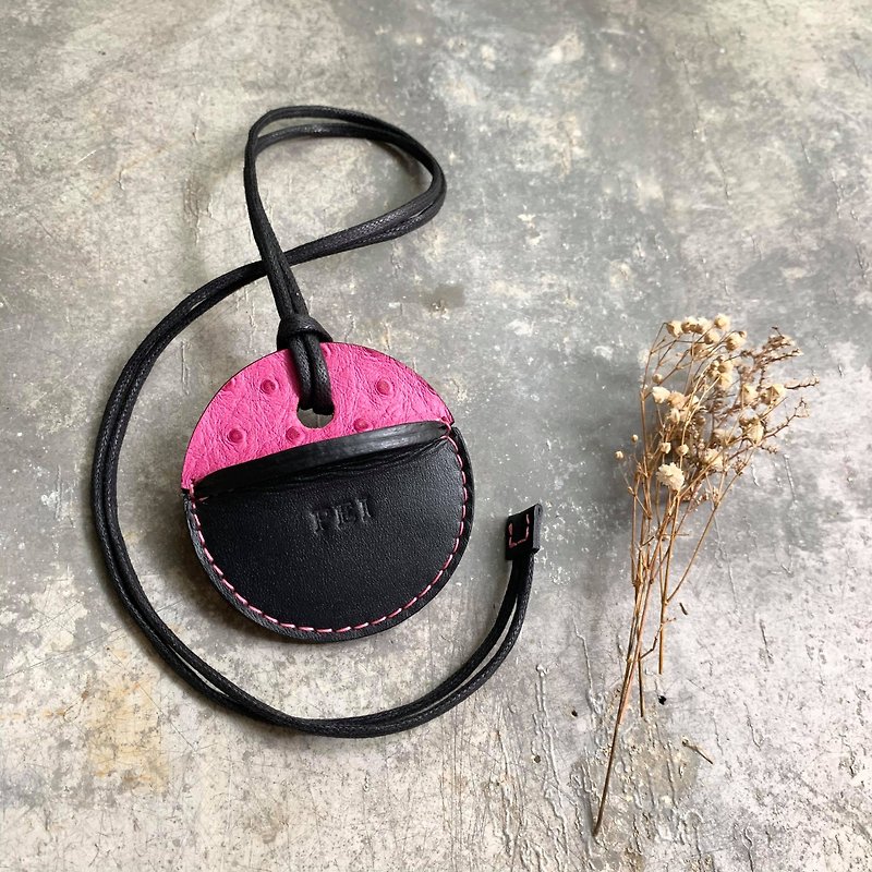gogoro key leather case pink ostrich pattern + hacker gift - ที่ห้อยกุญแจ - หนังแท้ สึชมพู