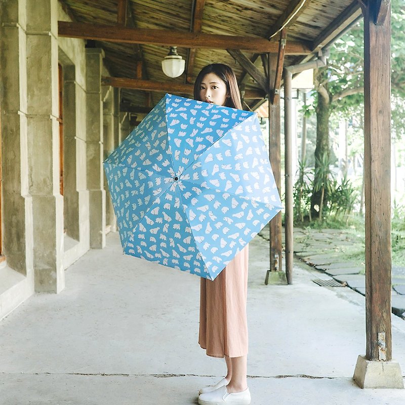 【Carry Umbrella】碳纖超輕抗UV折傘－白熊日常【限量圓筒包裝】 - 雨傘/雨衣 - 防水材質 藍色
