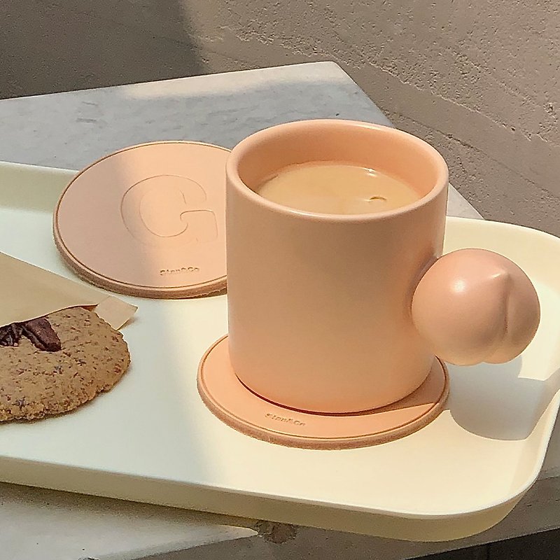 Stan&Co handmade coffee cup 250ml peach handle ceramic mug couple pair - Mugs - Porcelain Pink