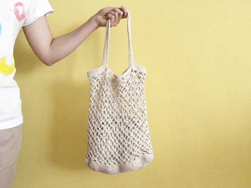 Cotton woven summer hole bag rice white - Handbags & Totes - Cotton & Hemp 