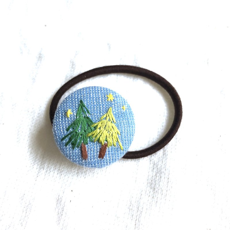 Pine embroidery plant hair ring - Hair Accessories - Thread Blue