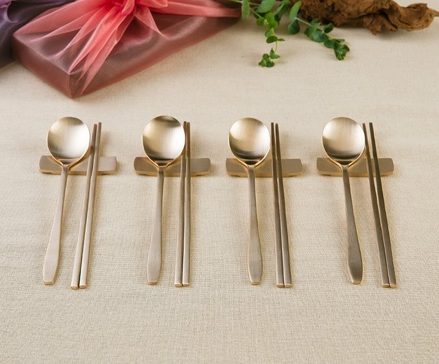 韓国真鍮食器スプーン箸セット4人前 ショップ brassware 美顔ツール Pinkoi