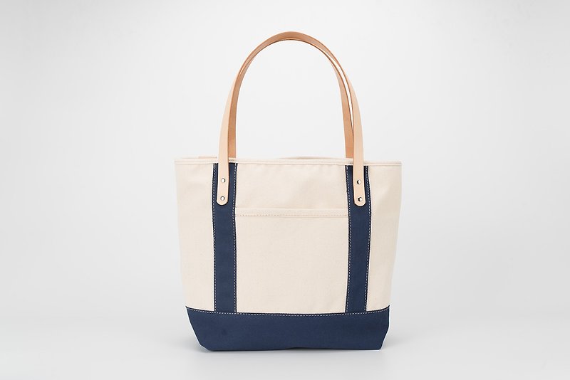 [Canvas meets leather] Hand-made large-capacity all-match tote bag can hold A4 on the shoulder - กระเป๋าถือ - ผ้าฝ้าย/ผ้าลินิน สีน้ำเงิน
