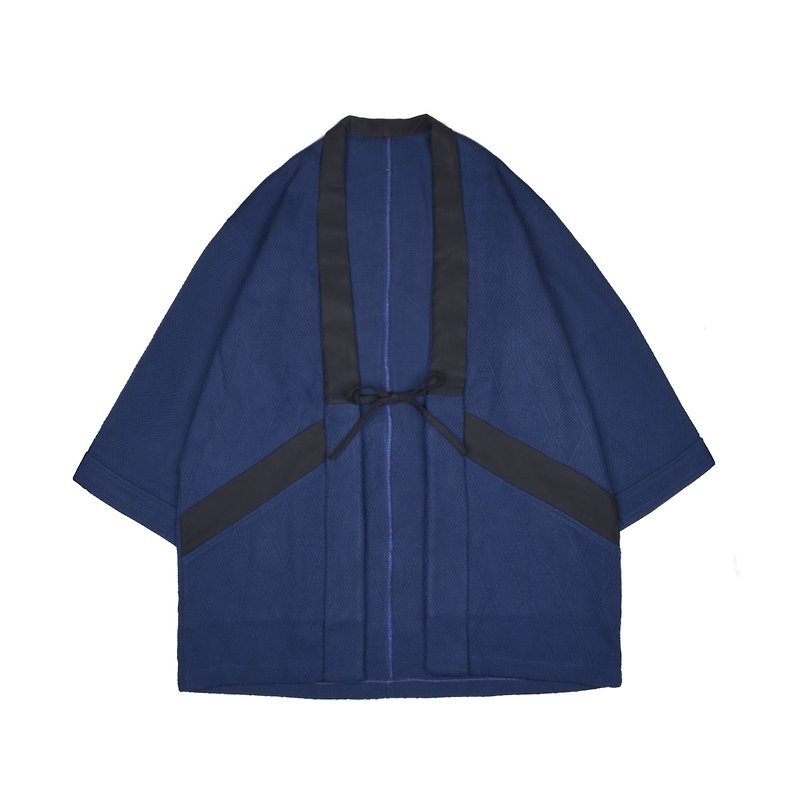 oqLiq - Display in the lost - Blue Dyed Kaido KIMONO - เสื้อโค้ทผู้ชาย - ผ้าฝ้าย/ผ้าลินิน สีน้ำเงิน
