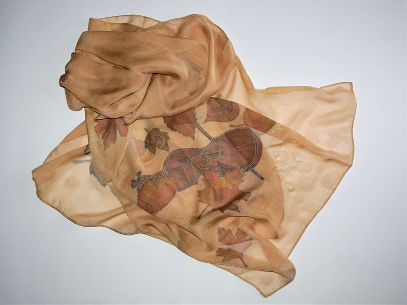 Hand painted silk scarf Brown scarf silk long scarf chiffon for sale - 絲巾 - 絲．絹 咖啡色