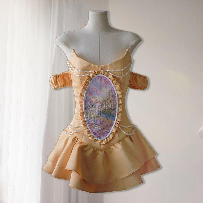 Paint Dress (Canvas of Elegant) - 洋裝/連身裙 - 聚酯纖維 金色