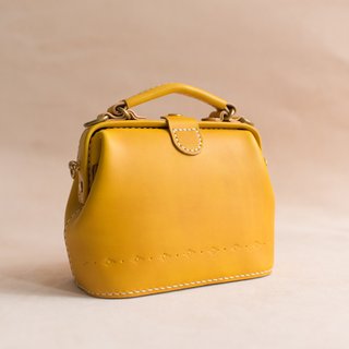 [Tangent School] Doctor&amp;#39;s bag kiss lock bag pure hand-stitched vegetable tanned leather ladies cute shoulder bag handbag