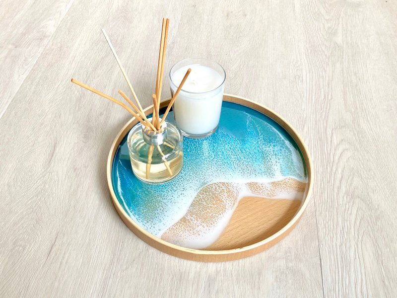 27cm Wood Serving Tray, Blue Diamond, Wedding Gift, Home Gift - 盤子/餐盤/盤架 - 木頭 藍色