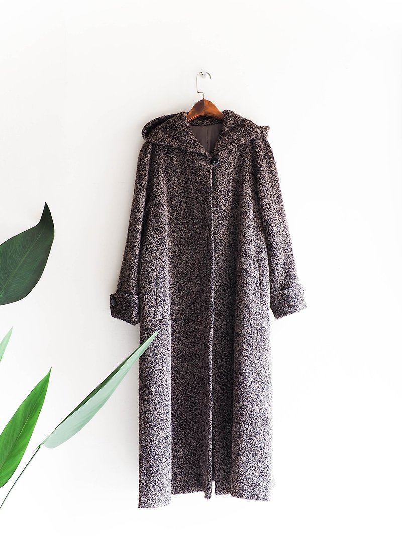 River Water Mountain - Kyoto tea brown x pure black broken hooded velvet log sheep antique fur coat wool fur vintage wool vintage overcoat - เสื้อแจ็คเก็ต - ขนแกะ สีนำ้ตาล