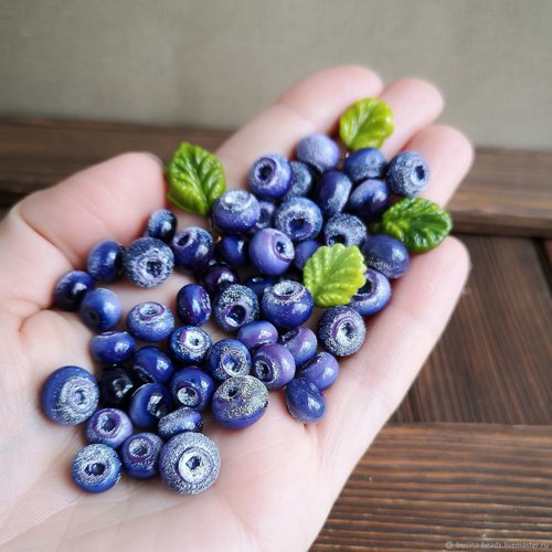 Set of Handmade Glass Berry Beads Including Blueberries