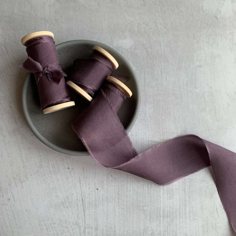 Dusty Plum Silk Ribbon / Hand Dyed Silk ribbon on Wood Spool - 包裝材料/包裝紙 - 絲．絹 紫色