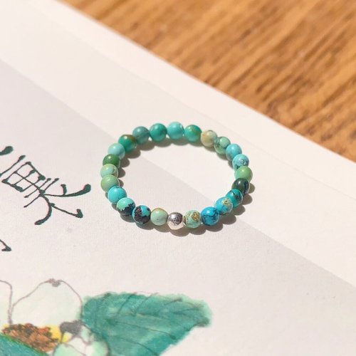 山萘 原創手工天然綠松石原礦串珠戒指s925銀生日禮物