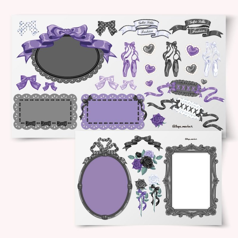 Purple Gothic Sweety Label & Element 8-Sheet Set - 貼紙 - 紙 