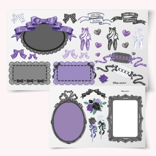LOPO Purple Gothic Sweety Label & Element 8-Sheet Set