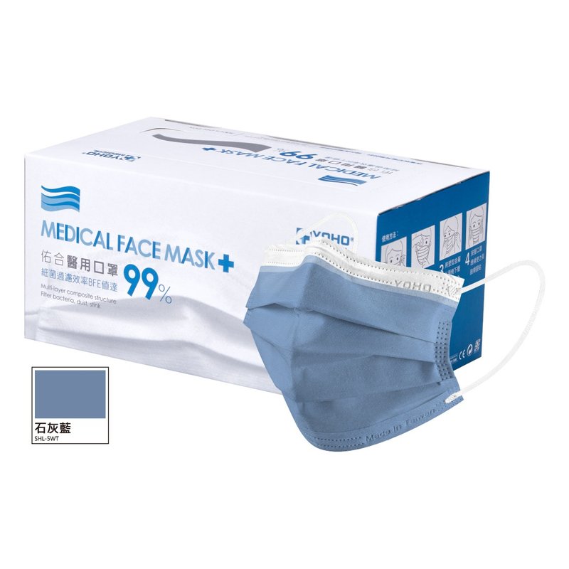 Yousheng Adult Medical Mask (Classic White Edge) Lime Blue 50pcs - Face Masks - Other Materials Blue