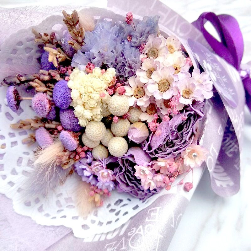 Small dry bouquet-LOVE purple love card confession bouquet - ช่อดอกไม้แห้ง - พืช/ดอกไม้ สีม่วง