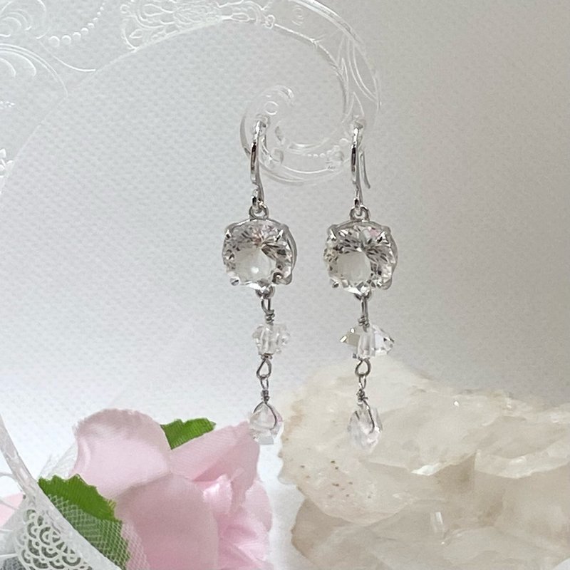 Pakistani Himalayan Crystal Herkimer Diamond Clip-On - ต่างหู - เครื่องเพชรพลอย สีใส