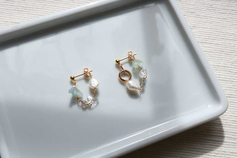-【Misia】- Natural stone sterling silver earrings - ต่างหู - คริสตัล สีน้ำเงิน