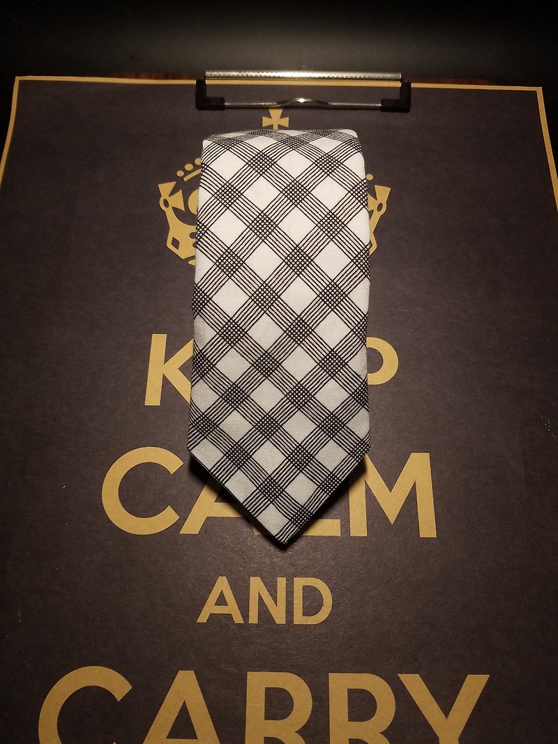 Black and White Lattice Tie Academy Style Narrow Tie - Ties & Tie Clips - Cotton & Hemp White