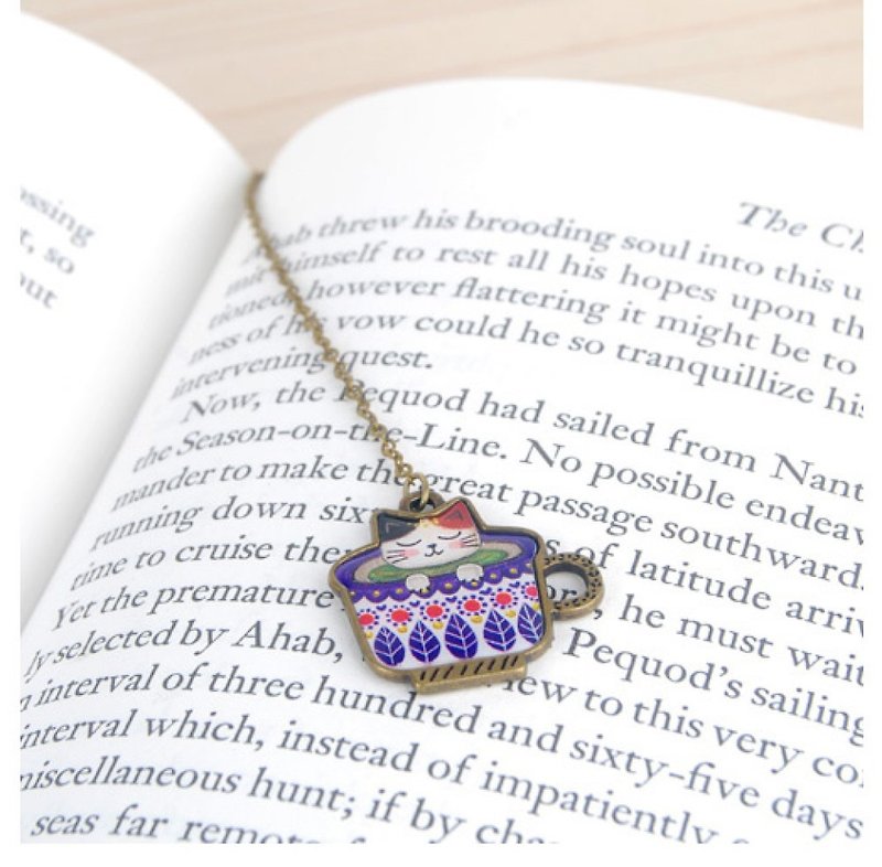 the cat in the cup blue cute Q - Bookmarks - Precious Metals 
