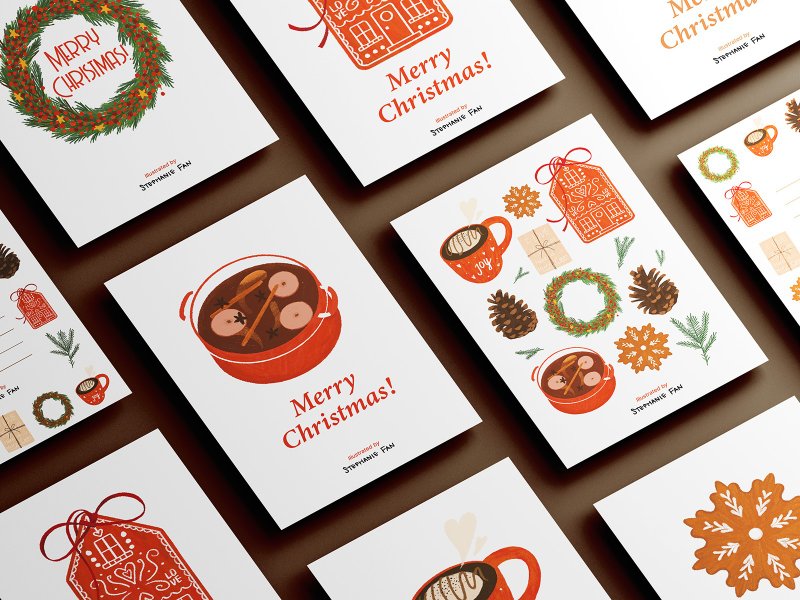 Illustrated Christmas Card Series (double sided x7) - การ์ด/โปสการ์ด - กระดาษ 