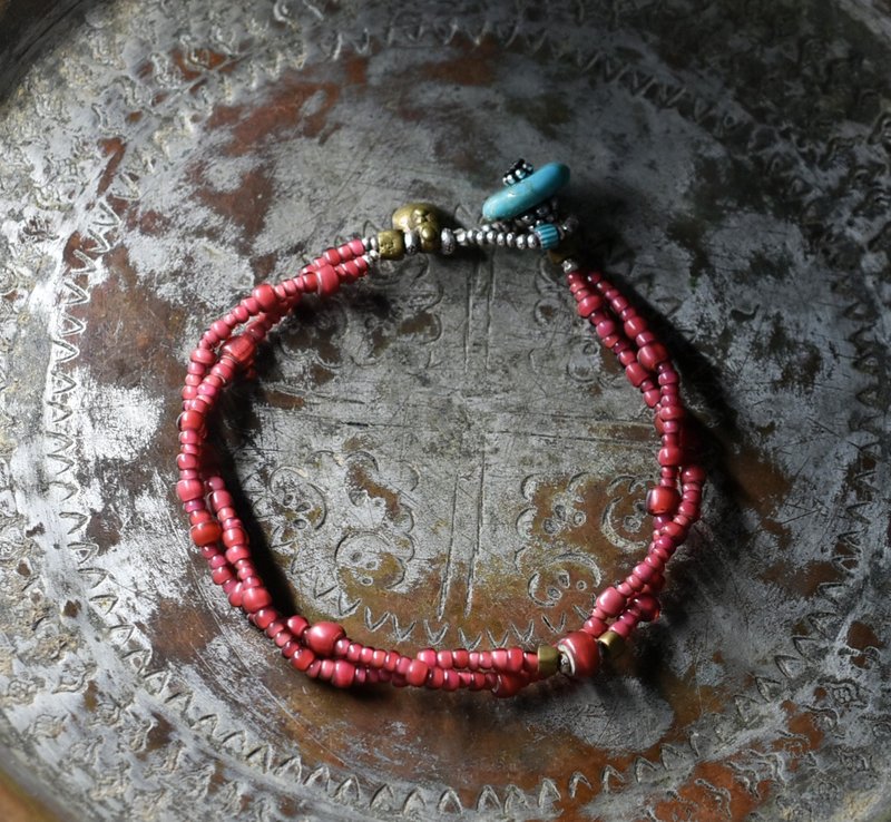 オール金赤ホワイトハーツと２連ブレス  ターコイズ留め金 - 手鍊/手環 - 玻璃 紅色