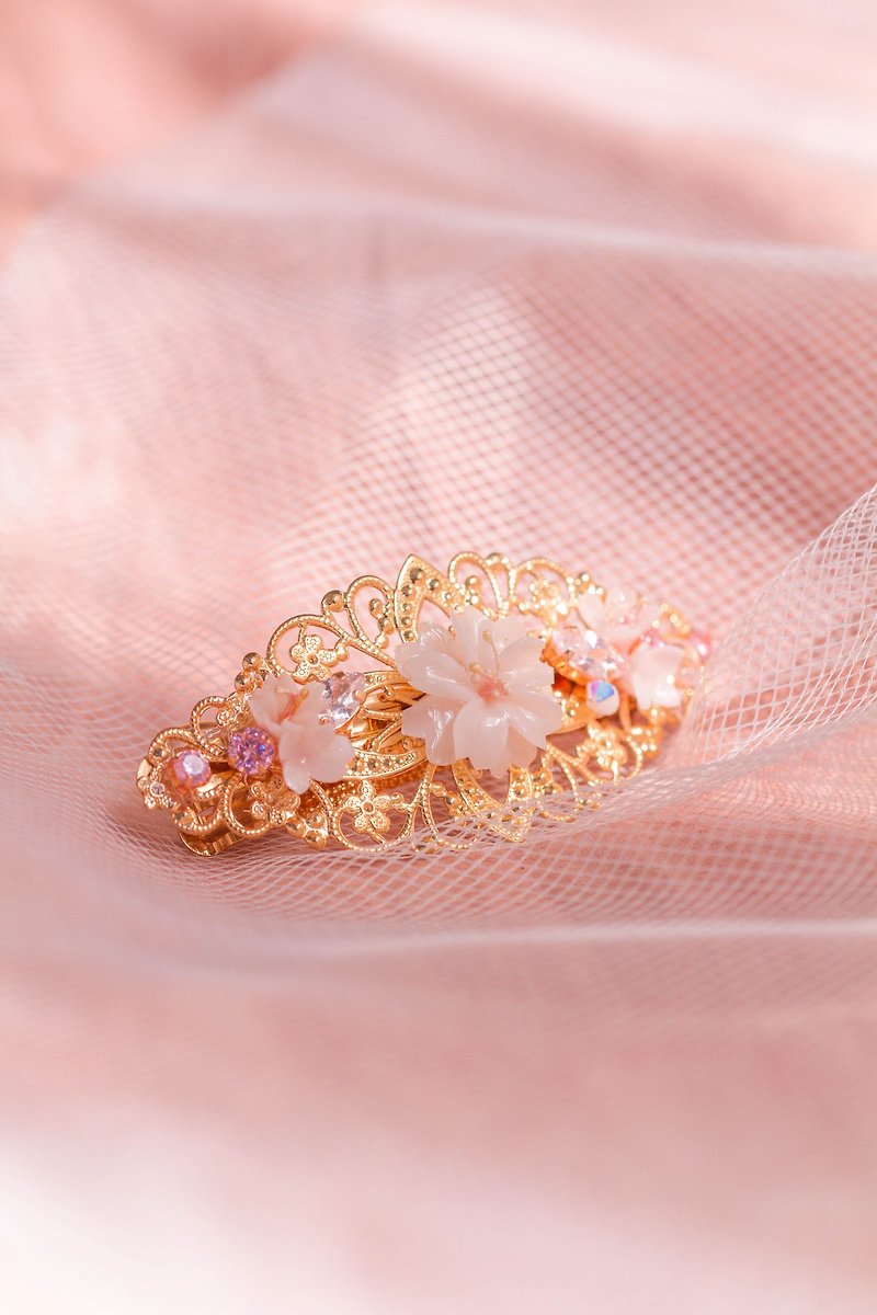BLOSSOM Sakura Rose-gold Plated Hair Clip (L) - เครื่องประดับผม - ดินเหนียว สึชมพู