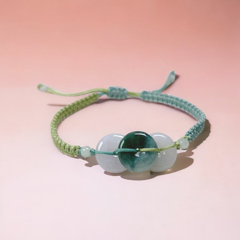 [Wish for peace] Ice type floating flower jadeite peace buckle woven bracelet | Natural grade A jadeite | Gift - Bracelets - Jade Green