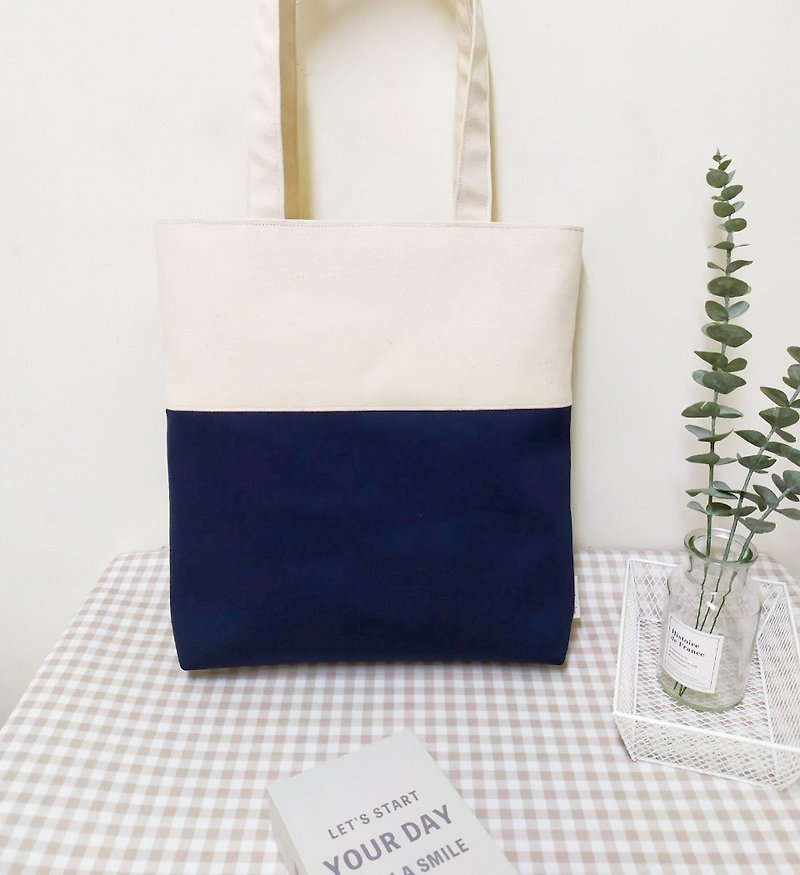 Sky L series shoulder bag/canvas tote bag/A4 book bag/midnight blue/pre-order now - Handbags & Totes - Cotton & Hemp Blue