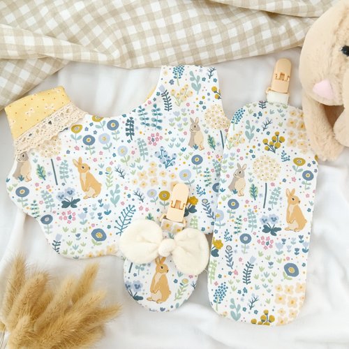 QQ rabbit 手工嬰幼兒精品 彌月禮盒 可繡名字。兔兔花園。手工訂製3件彌月組。可單買