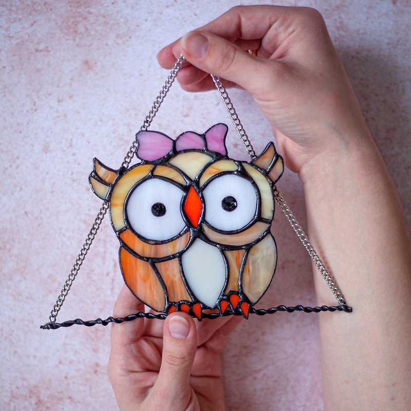 Stained glass owl, Suncatcher, Stained glass windows hanging, Gift for momMosaic - Wall Décor - Glass Yellow