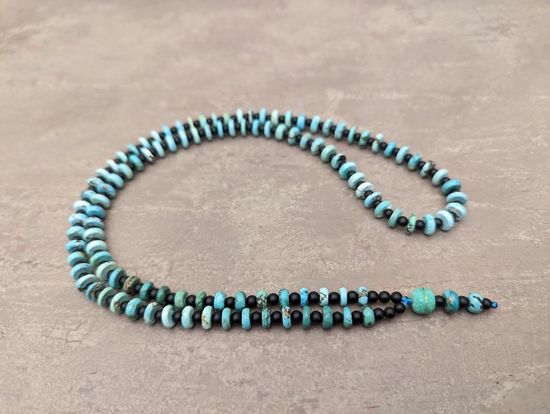 Natural Genuine Tibetan Turquoise Mala Prayer Rosary Necklace Buddhist 108 Beads - สร้อยคอ - เครื่องเพชรพลอย สีน้ำเงิน