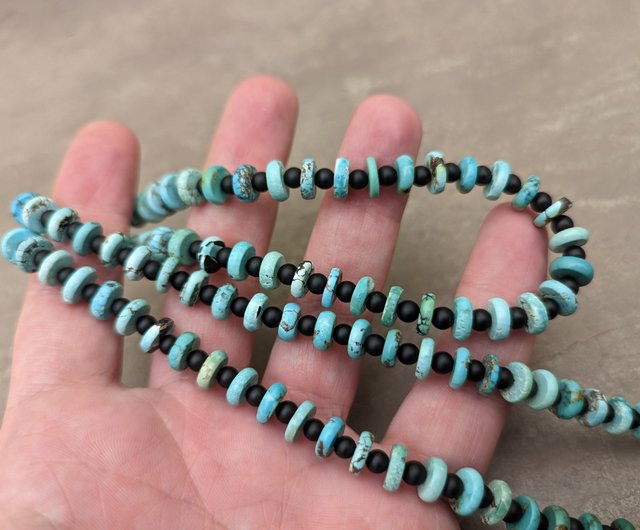 チベット数珠天珠ターコイズ108粒ナガ族みかん玉ビーズネックレス