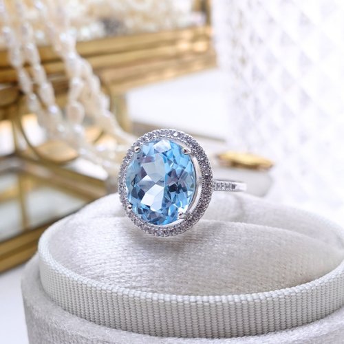NOW jewelry 純淨 6.1克拉 瑞士藍託帕石 精緻切割 滿滿光澤 設計款 純銀戒