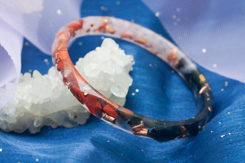 墨朱櫻雨【菱面細版手鐲62mm】－魔法水晶淨化奧根 - 手鍊/手環 - 樹脂 多色