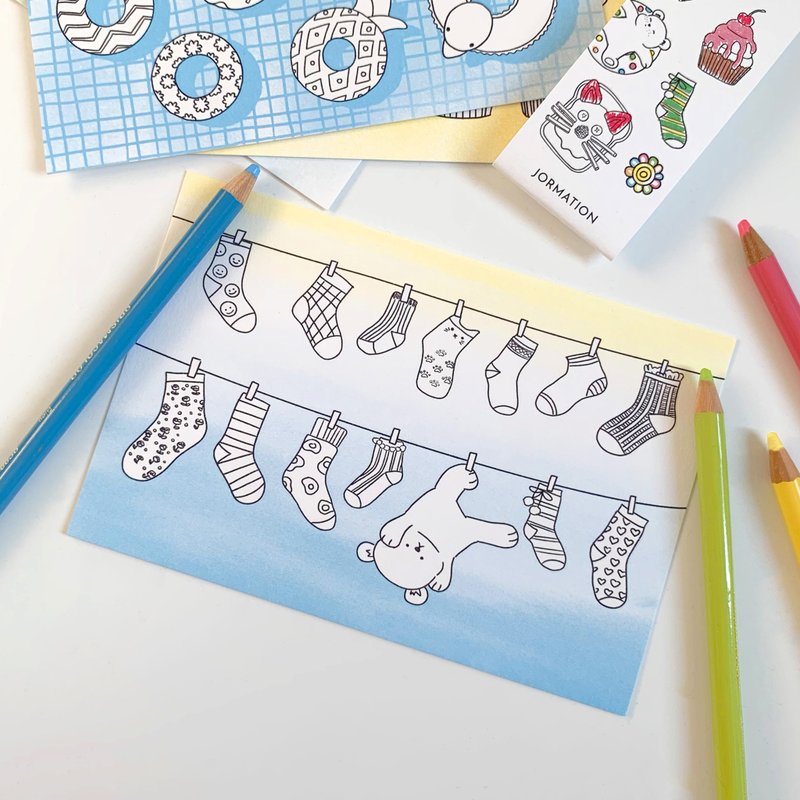Socks Coloring Postcard - 卡片/明信片 - 紙 