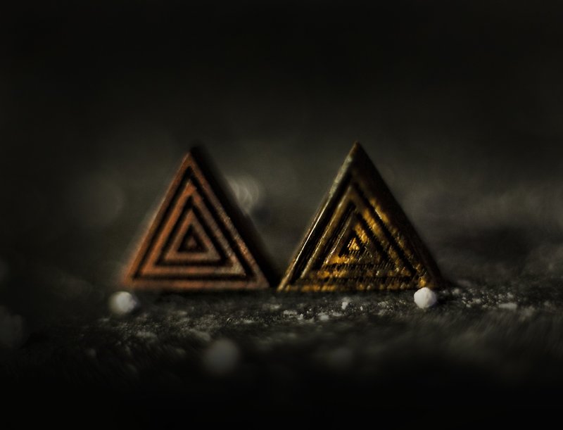【Hylé Design】 ORB-it wood earrings (triangle type, random wood color) - ต่างหู - ไม้ สีนำ้ตาล