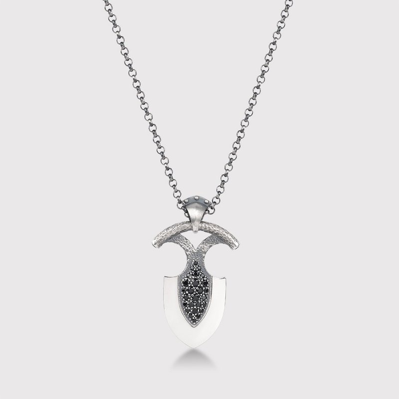 Ares, 925k Sterling Silver and Black Rock Crystal Pendant, Necklace - สร้อยคอ - เงินแท้ สีดำ